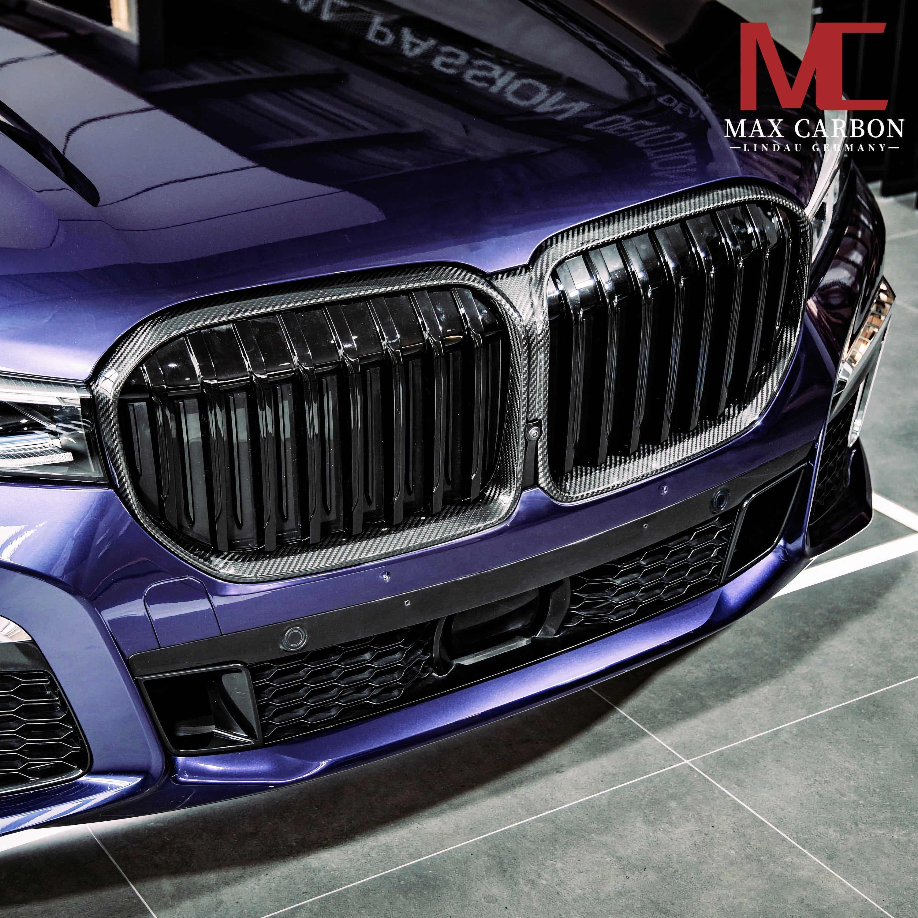Dry-Carbon Kühlergrill-Nieren passend für BMW 7er G11 & G12 – Echtcarbon-Rahmen im Austausch