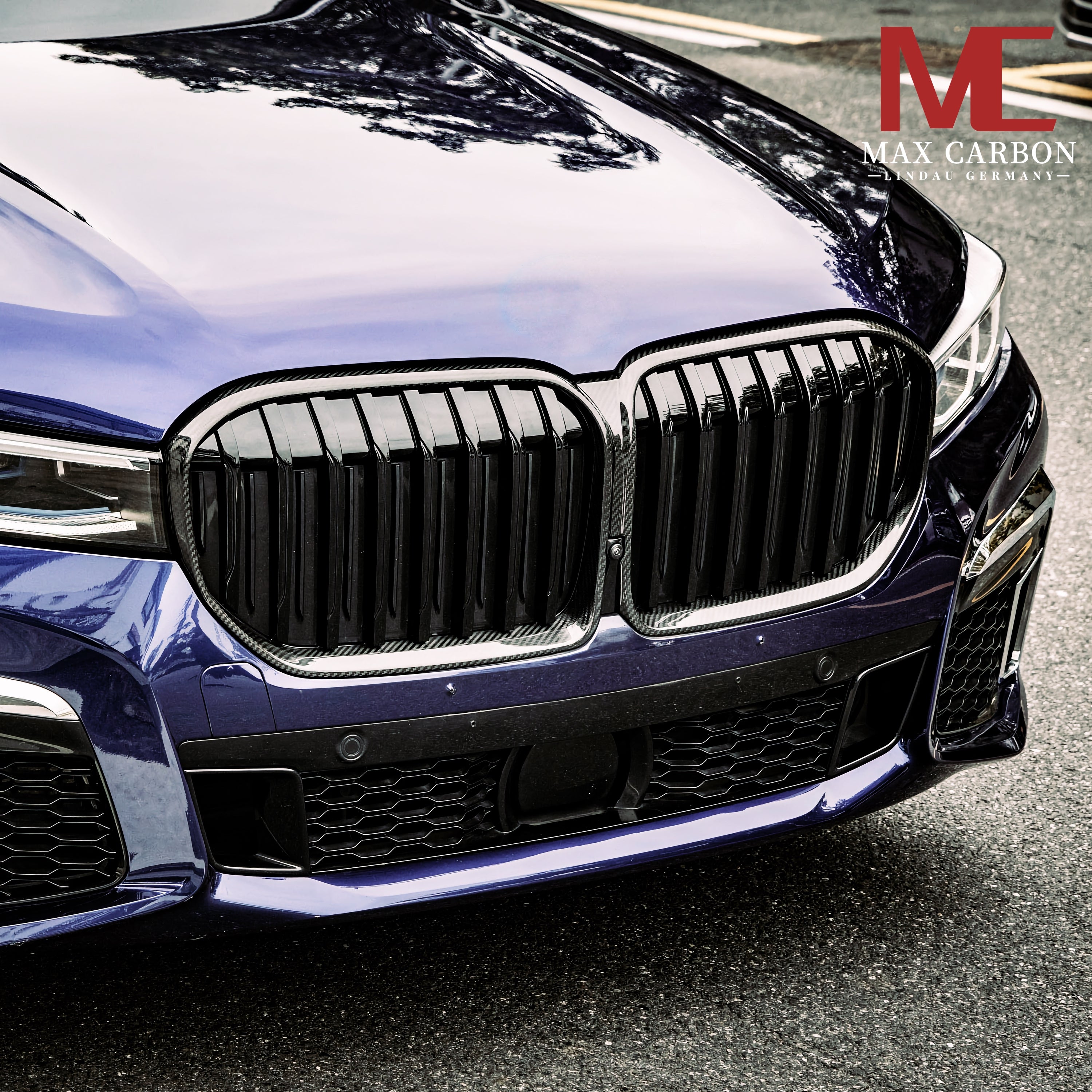 Dry-Carbon Kühlergrill-Nieren passend für BMW 7er G11 & G12 – Echtcarbon-Rahmen im Austausch