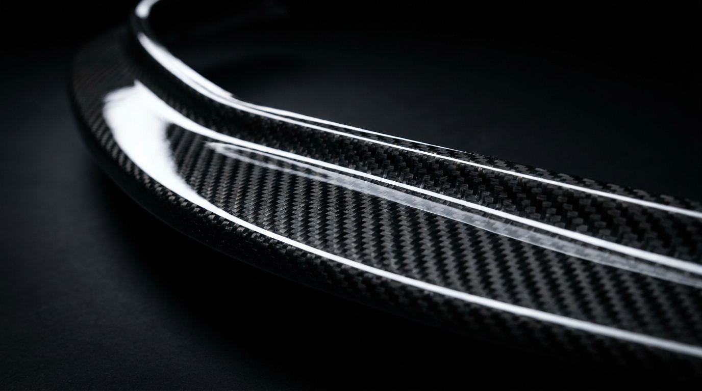 Echtes Carbon erkennen: Nahaufnahme einer Carbon-Frontlippe mit 2x2-Köperbindung