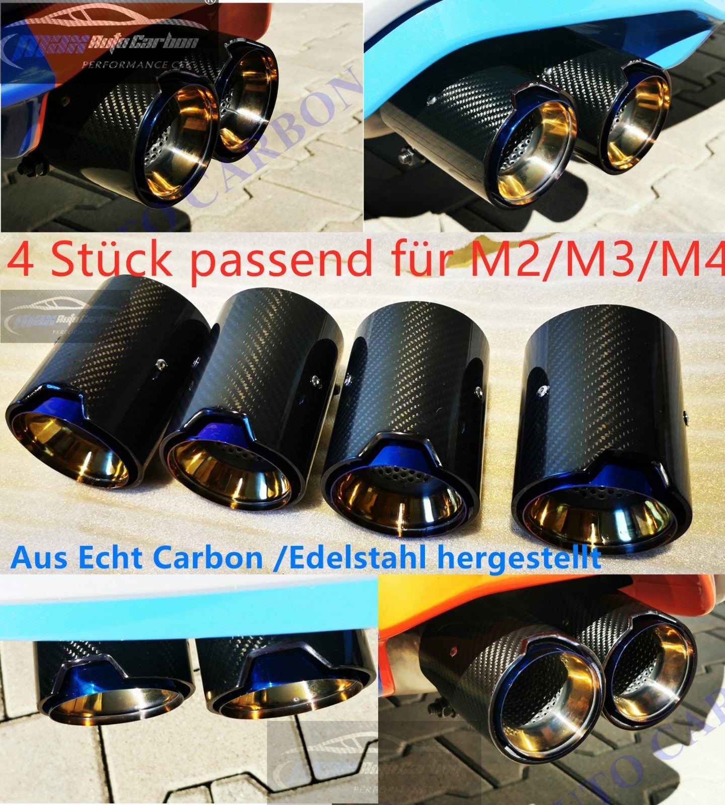Dry-Carbon Endrohrblenden Blau passend für BMW M2 F87 / M3 F80 / M4 F82 F83 – Heck-Styling