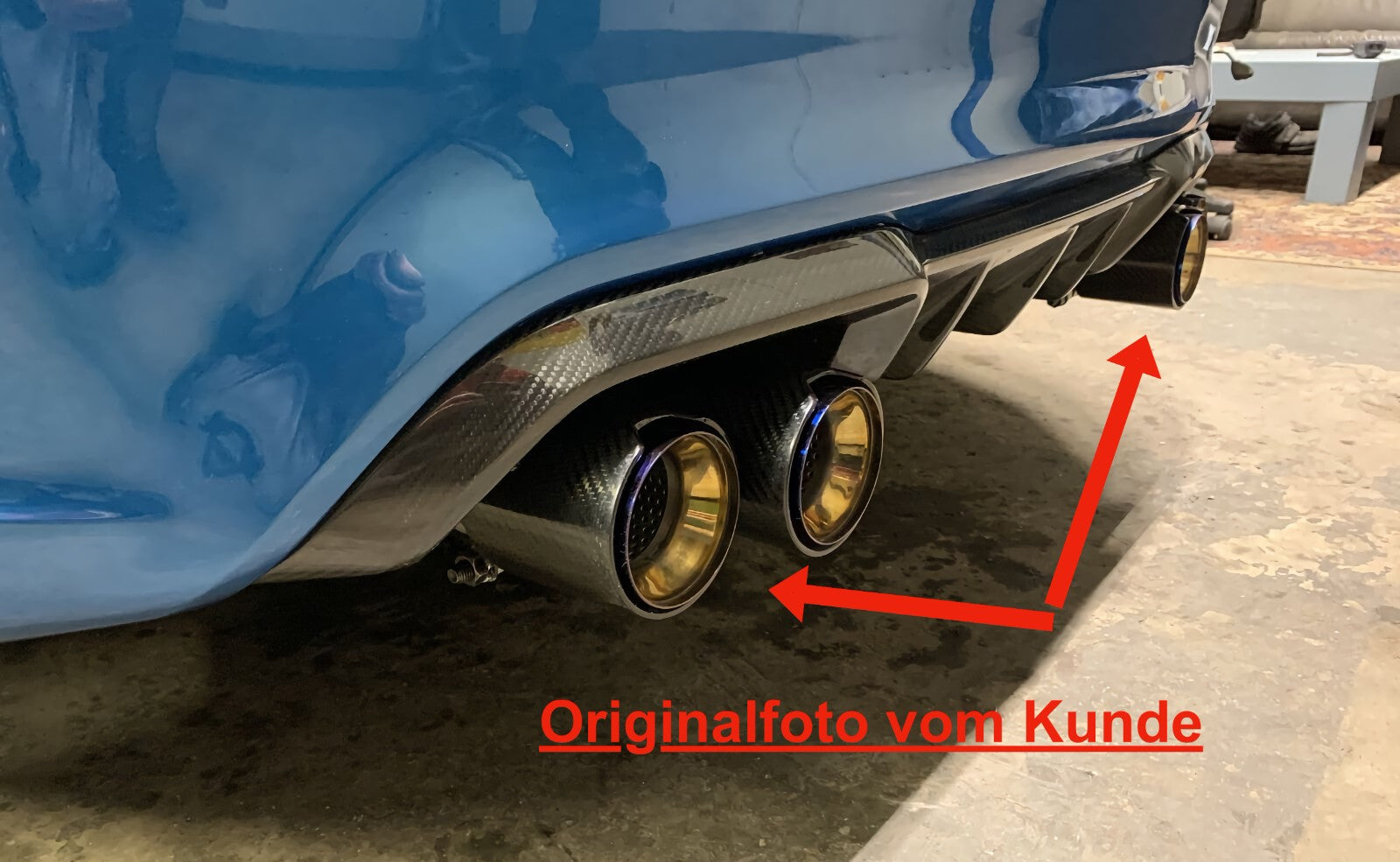Dry-Carbon Endrohrblenden Blau passend für BMW M2 F87 / M3 F80 / M4 F82 F83 – Heck-Styling