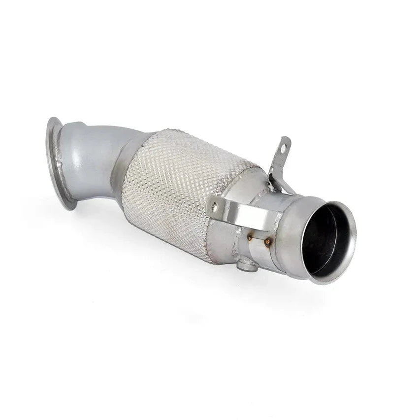 Aulitzky Downpipe für BMW M2 F87 N55 mit Sportkat, Edelstahl, sichtbarer Anschluss und Sportkat für bessere Leistung.