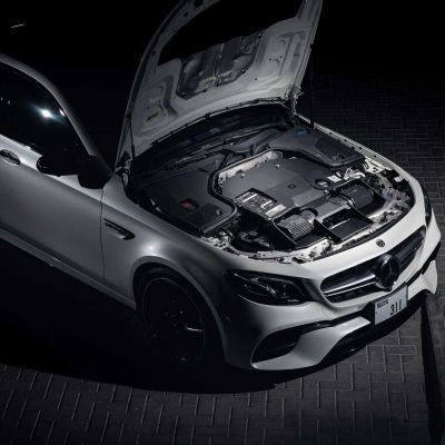 Schwarzes Blackboost Cold Air Intake Ansaugsystem für Mercedes AMG E63/GT63 M177, hochwertiges Tuning-Upgrade von Aulitzky