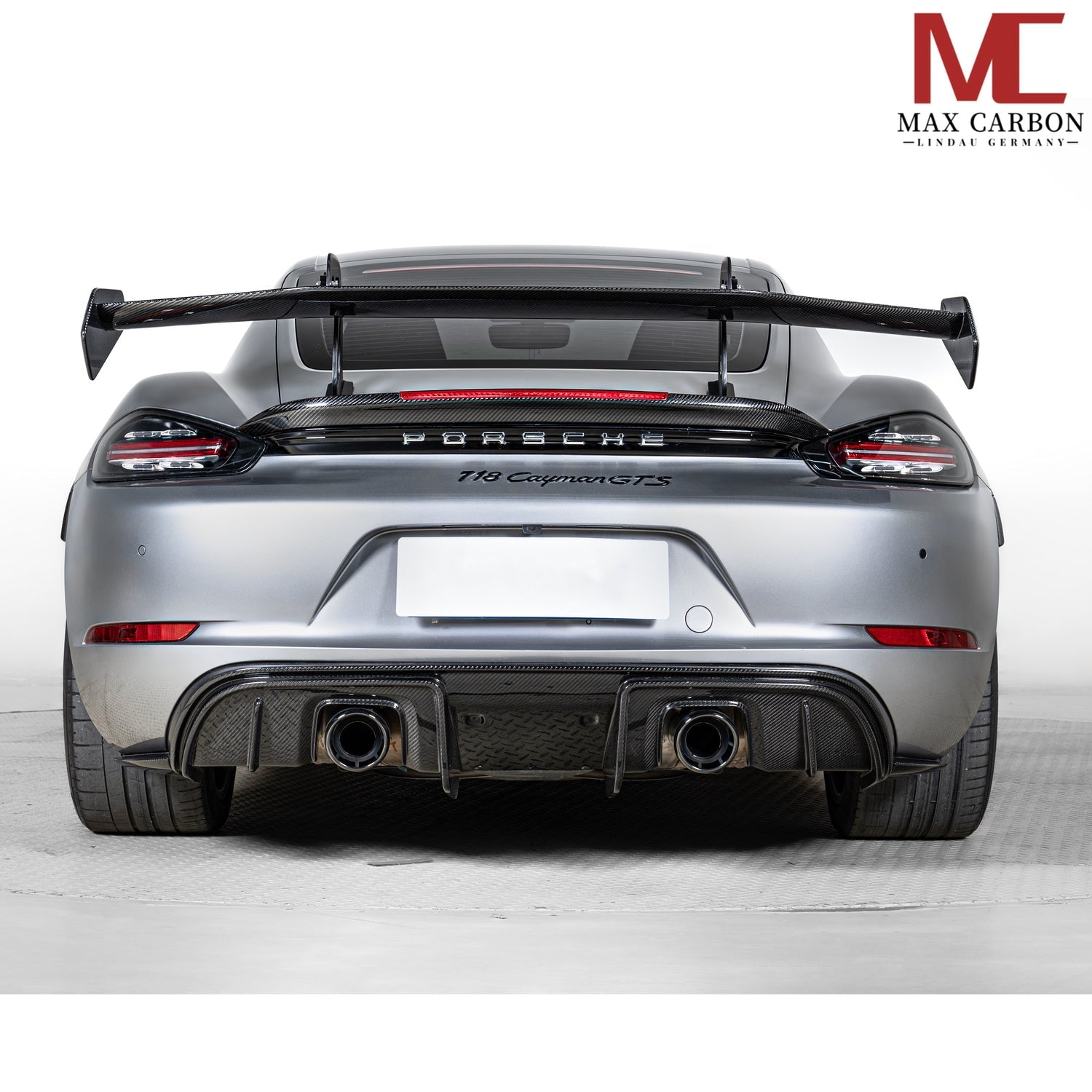 Dry-Carbon Heckdiffusor RS-Style mit Winglet-Flaps passend für Porsche Cayman & Boxster 718/982 – Heck-System