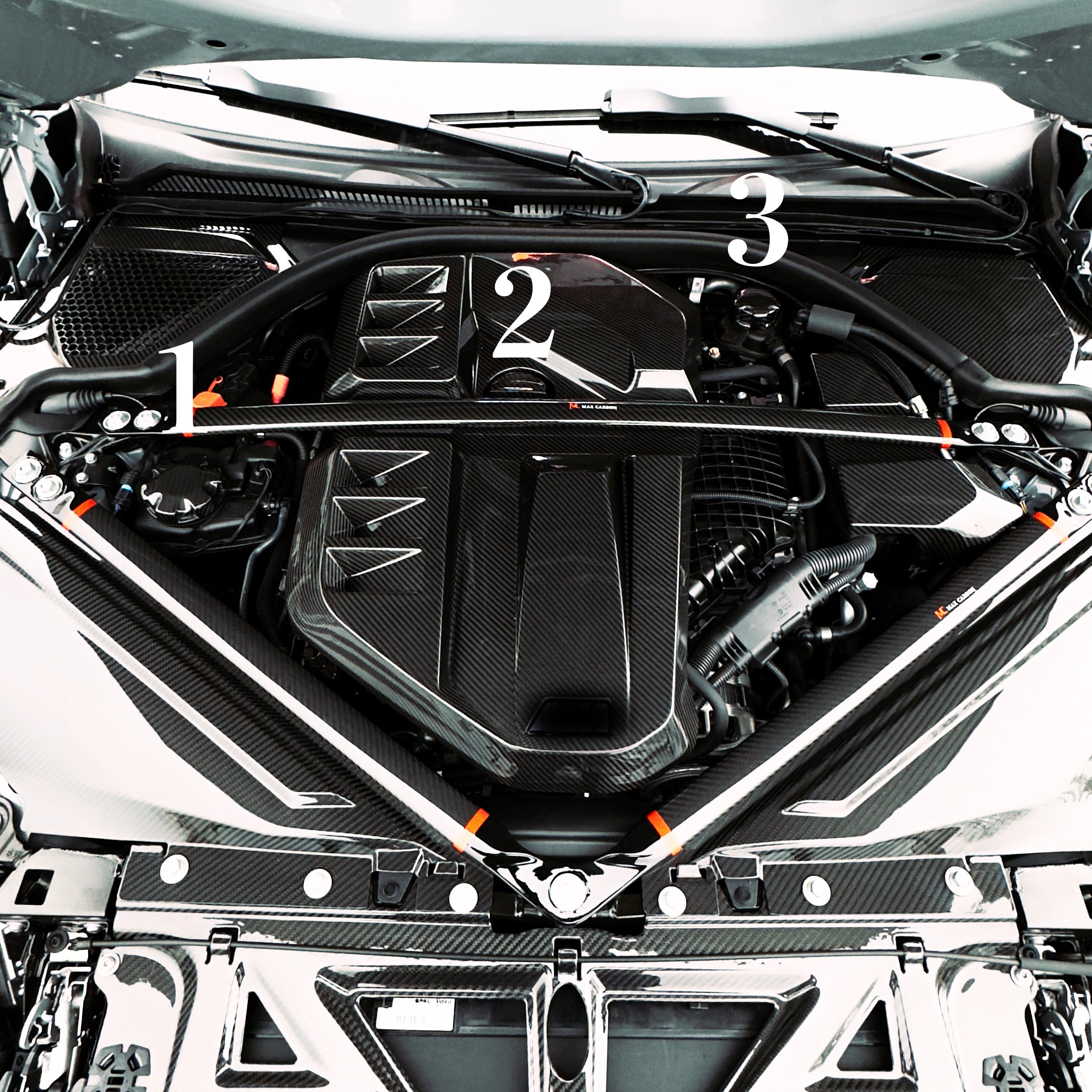 Dry-Carbon Deckel Set (Öl / Wasser / Klima) passend für BMW M2 G87 / M3 G80 / G81 / M4 G82 / G83 / X3M F97 / X4M F98 – Engine Details