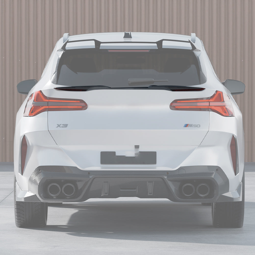 Dry-Carbon Heckspoiler-Lippe für BMW X3 G45 – Heck-Details mit Struktur