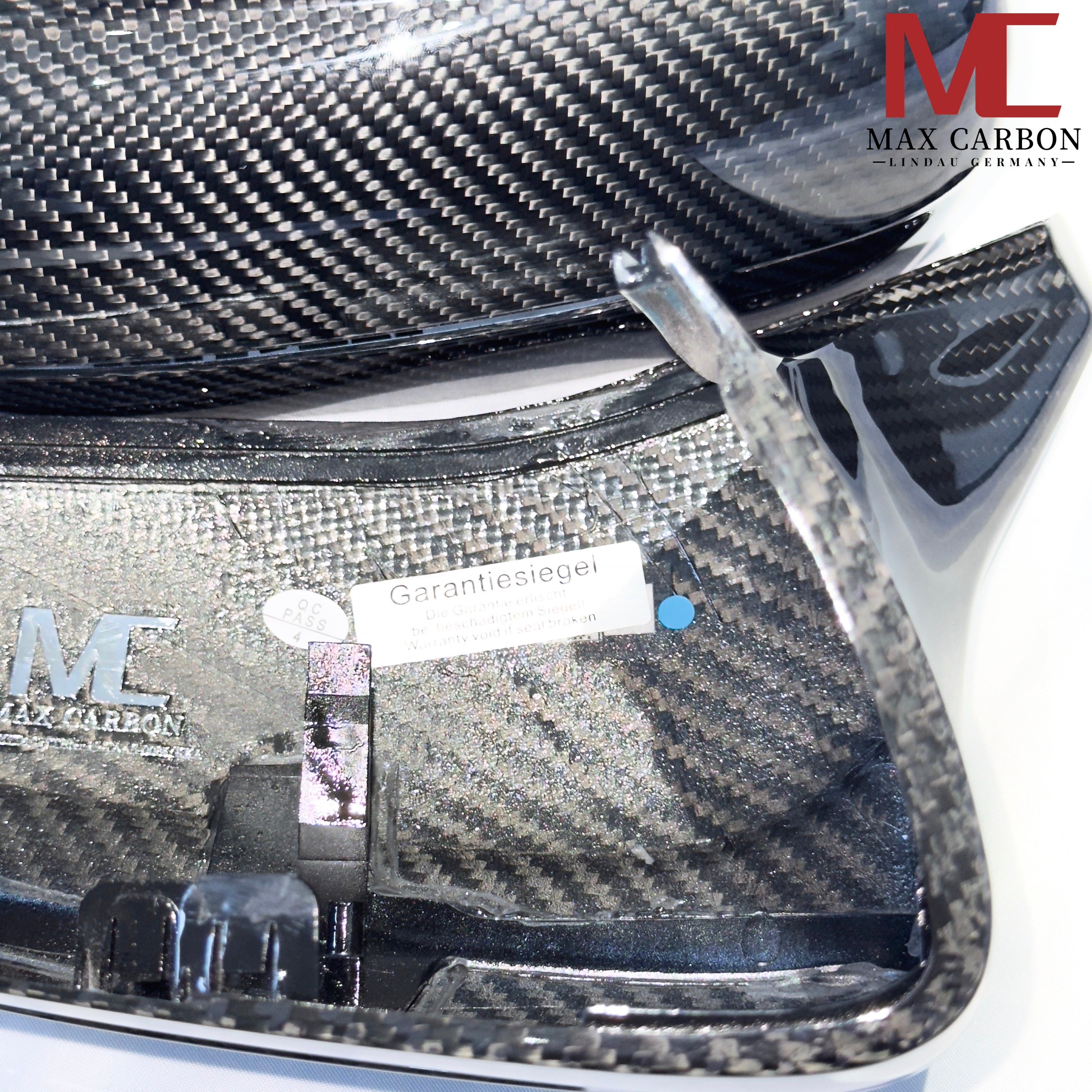 Dry-Carbon Spiegelkappen passend für BMW M5 F90 / M8 F91-F93 / M850i LCI / M550i G30 G31 + LCI – Carbon Mirror Caps
