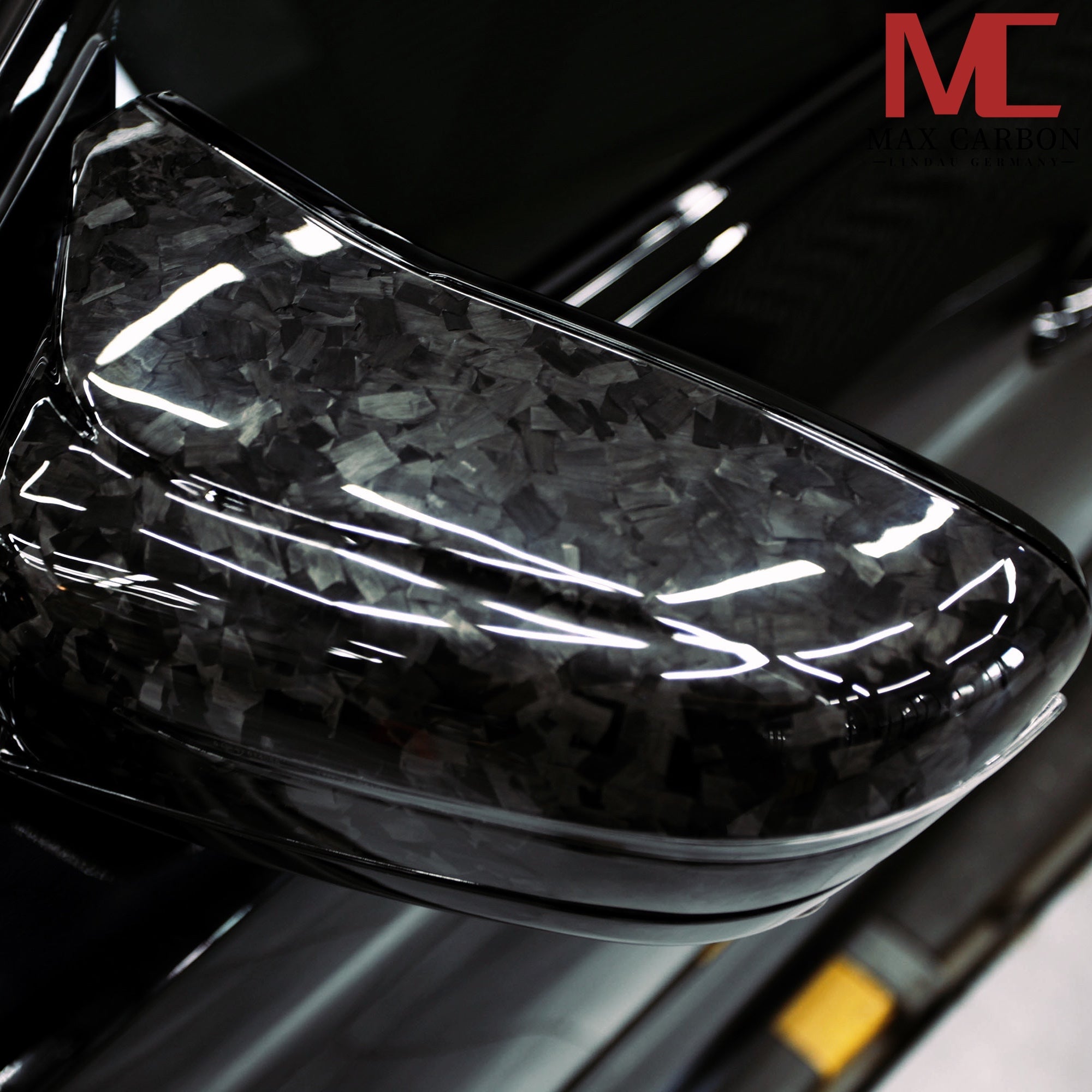 Dry-Carbon Forged Spiegelkappen passend für BMW M5 F90 / M8 F91-F93 / M850i LCI / M550i G30 G31 + LCI – Forged Carbon Mirror Caps