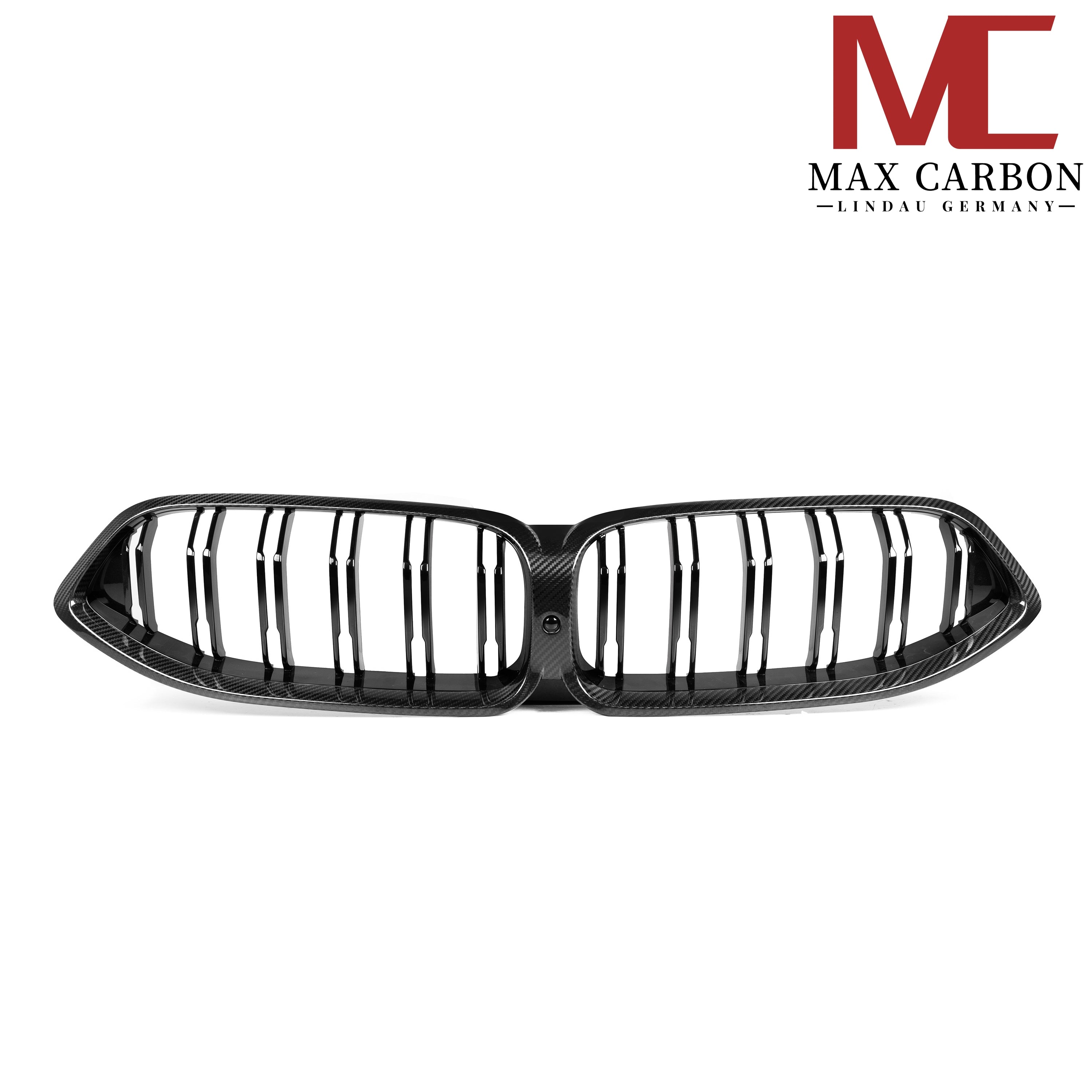 Max Carbon Dry Carbon Kühlergrill Nieren für BMW 8er G14 G15 G16 Pre-LCI, zeigt das karbonisierte Design und die Nierenform.